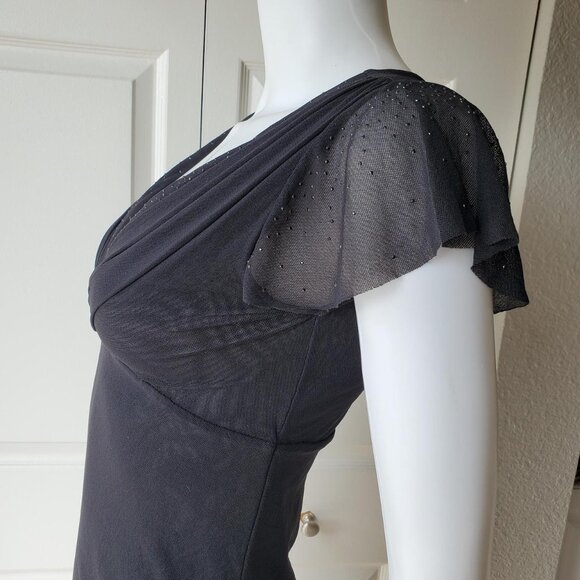 black y2k short sleeve v neck mesh top - Picture 7 of 8